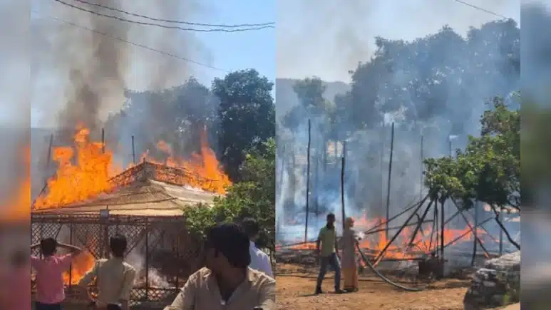 पुष्कर कथा में आग का तांडव: हवन मंडप जलकर राख, बड़ा हादसा टला