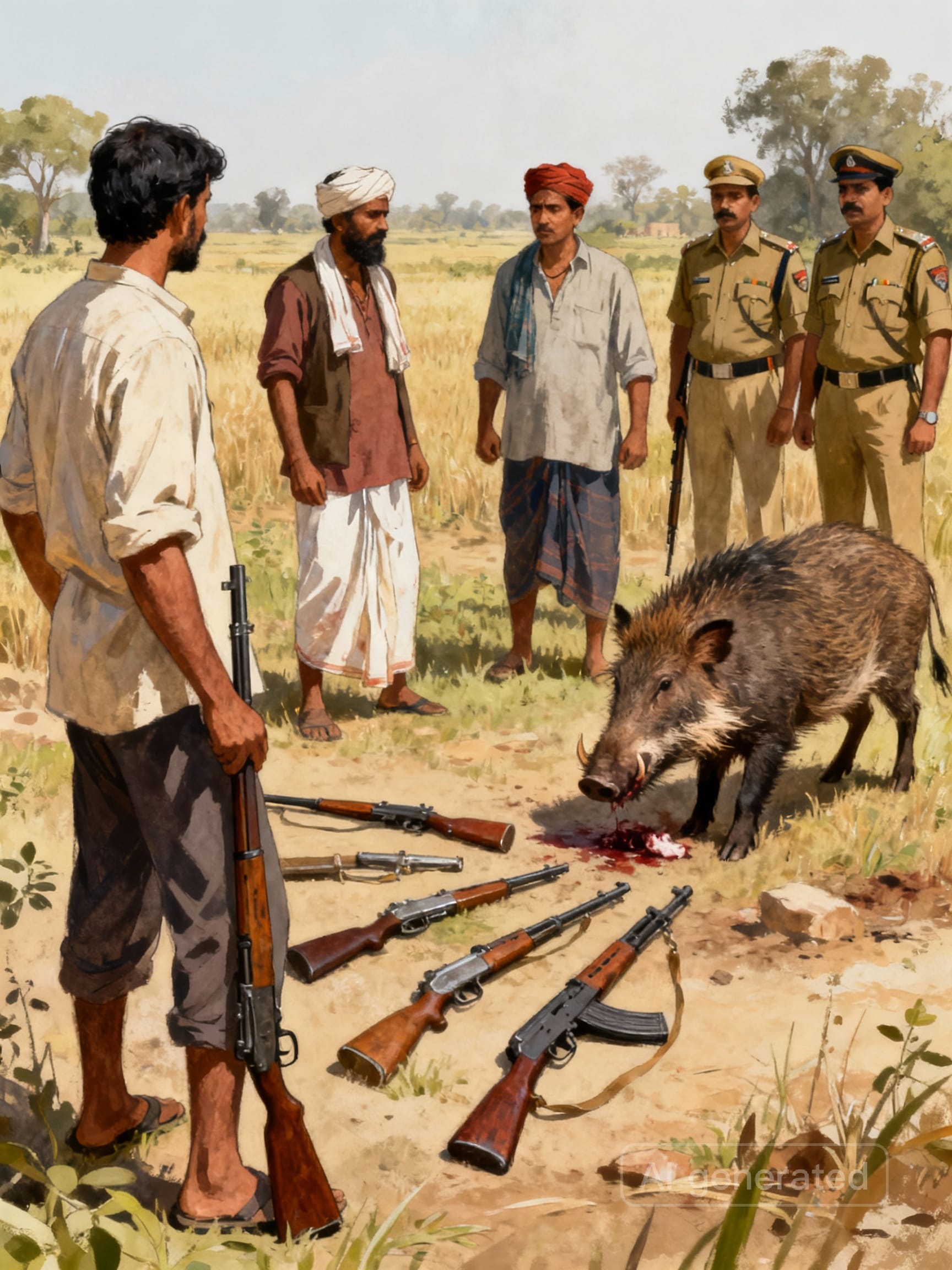 बीकानेर: रणजीतपुरा-रावला के बीच ग्रामीणों और शिकारियों में मुठभेड़, तीन घायल—हथियार और सूअर जब्त